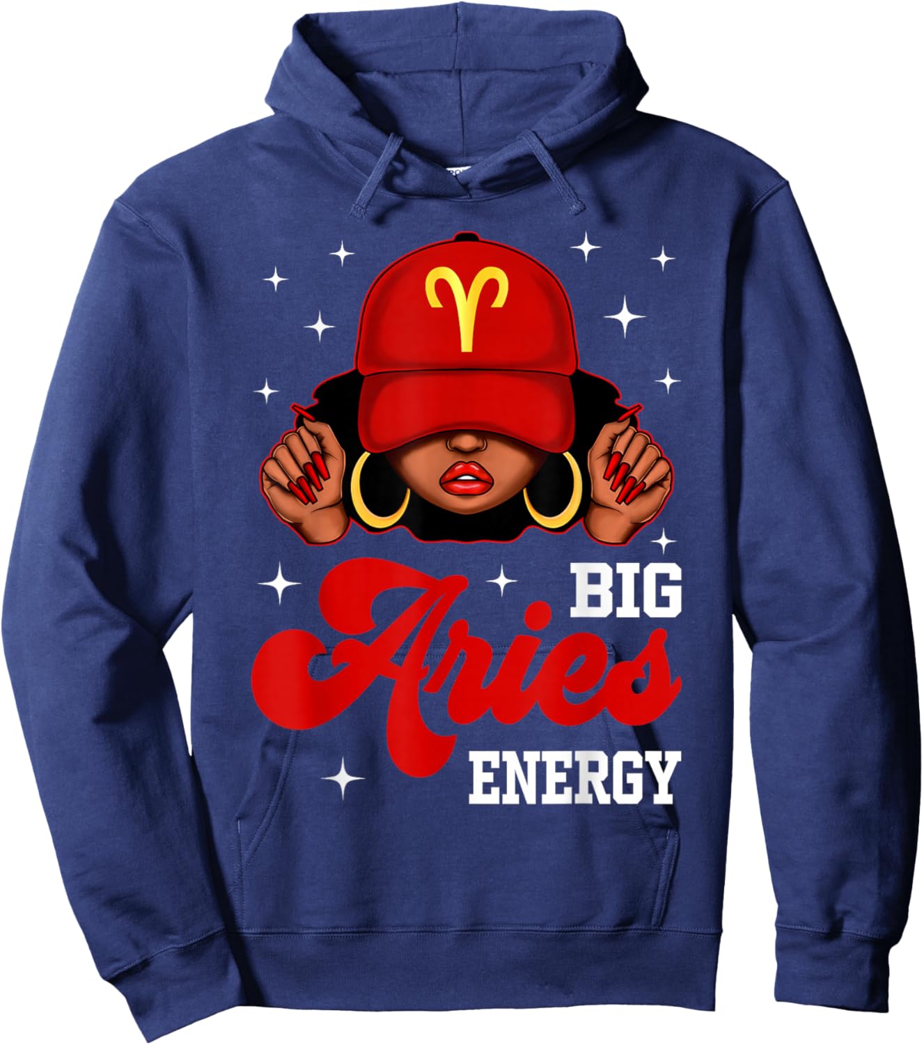 Big Aries Energy Black Woman with Red Cap Zodiac Hoodie - Hoodie | Navy