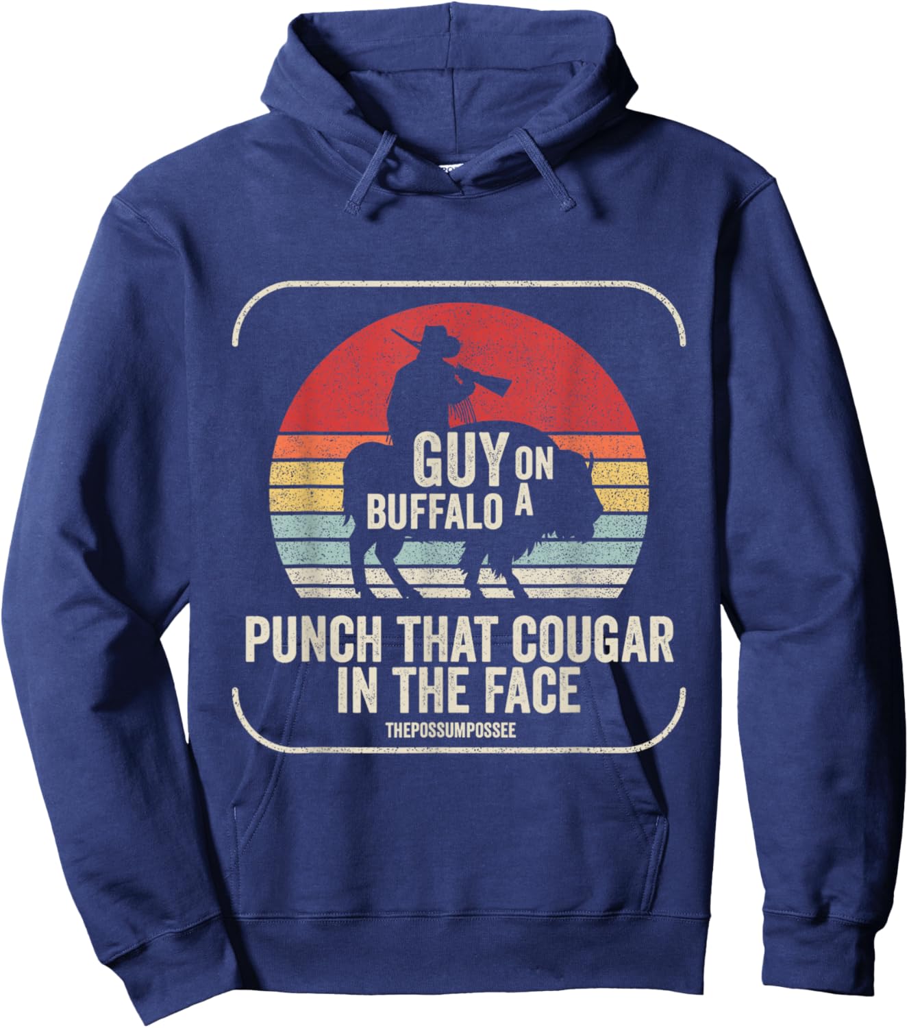 Retro Guy On A Buffalo Possum Possee Hoodie - Hoodie | Navy