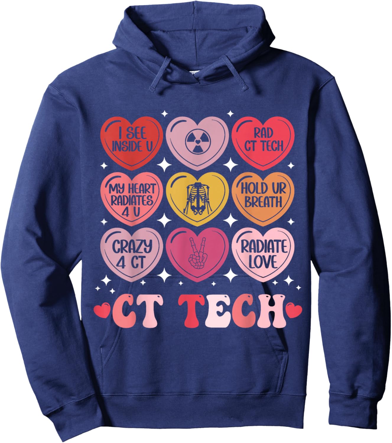 Ct Tech Valentine's Day Radiology X-Ray V-Day Hearts Candy Hoodie - Hoodie | Navy
