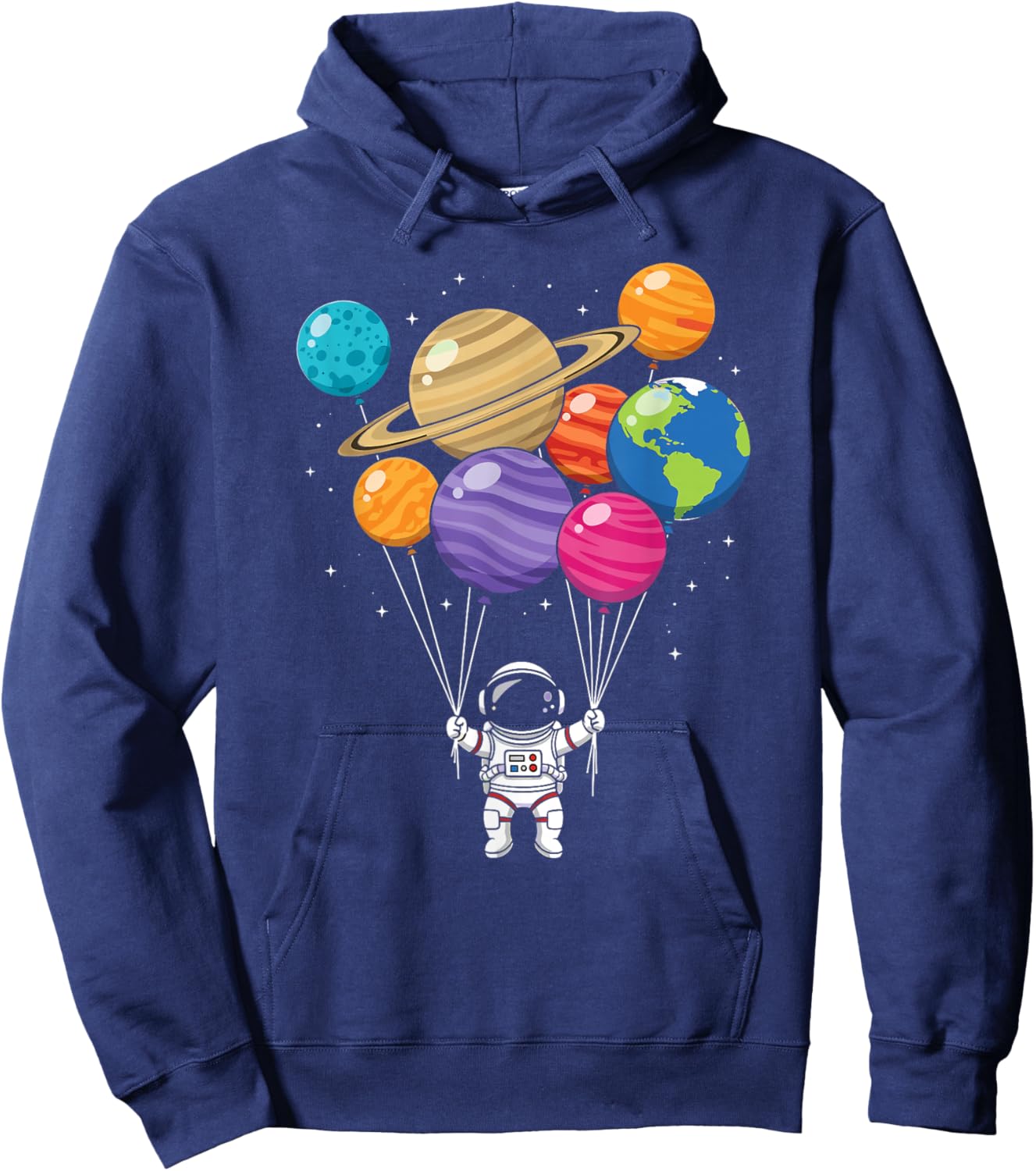 Astronaut Holding Planets Balloons Galaxy Space Universe Hoodie - Hoodie | Navy
