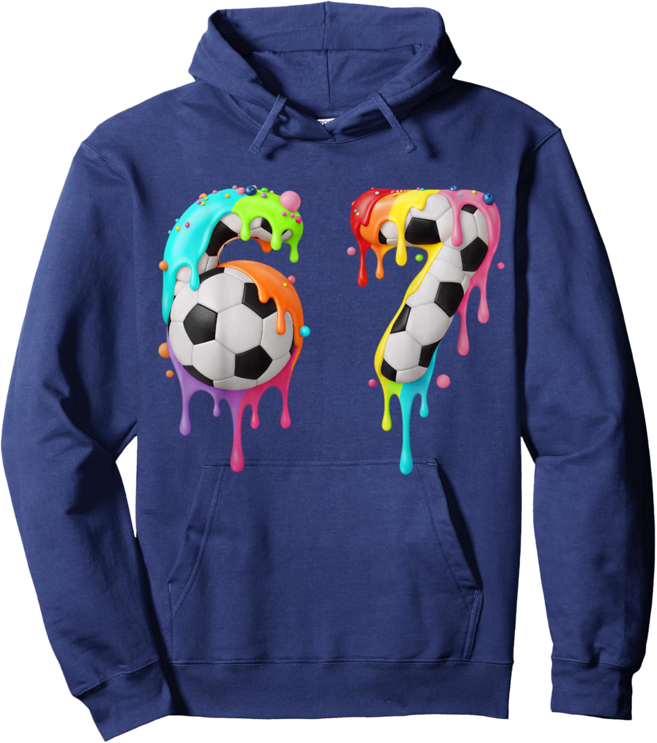 Kids Fun Meme 67 Number Six 6 Seven 7 Ice Cream Drips Soccer Hoodie - Hoodie | Navy