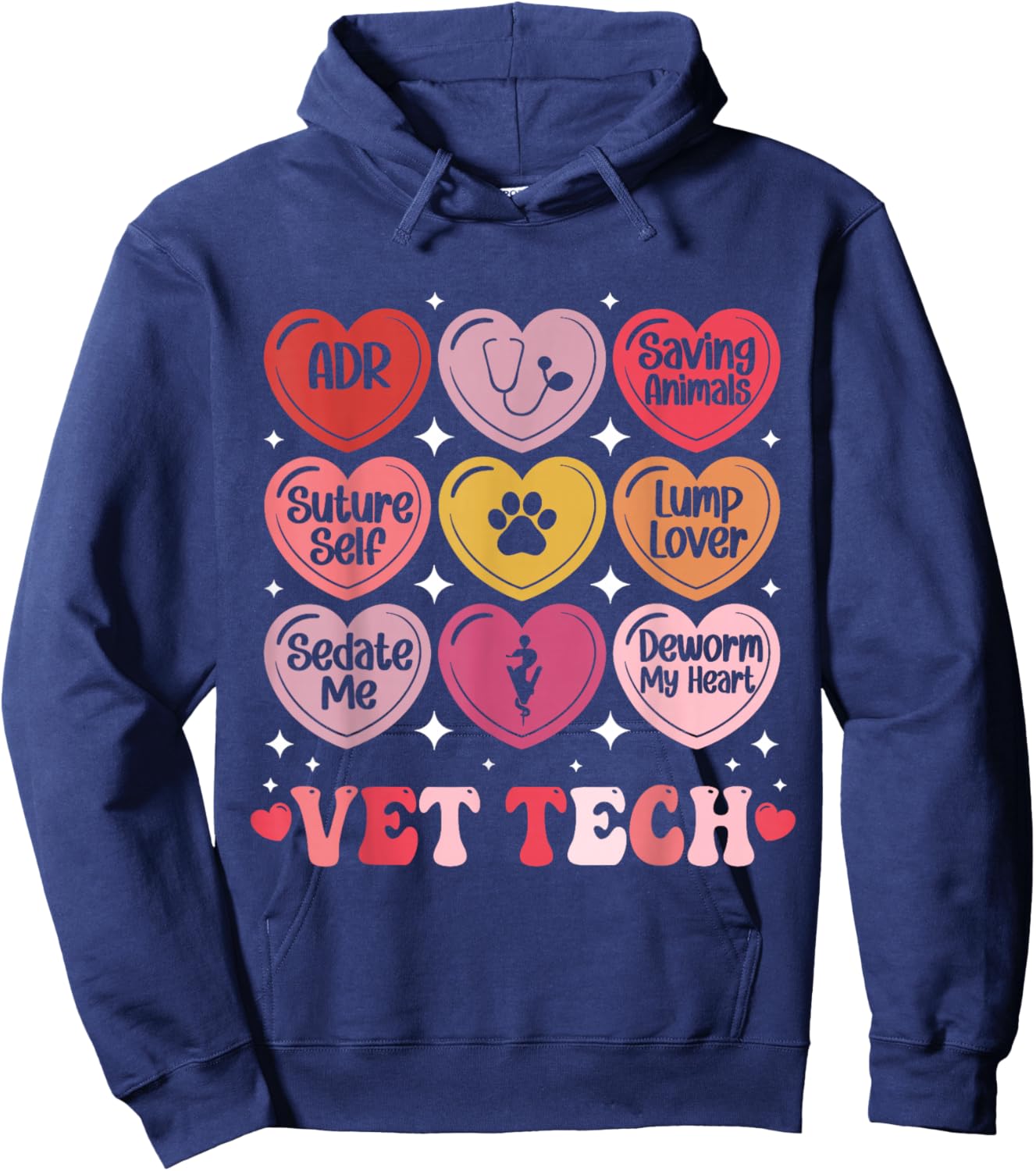 Vet Tech Valentine's Day Veterinary Medicine Hearts Candy Hoodie - Hoodie | Navy