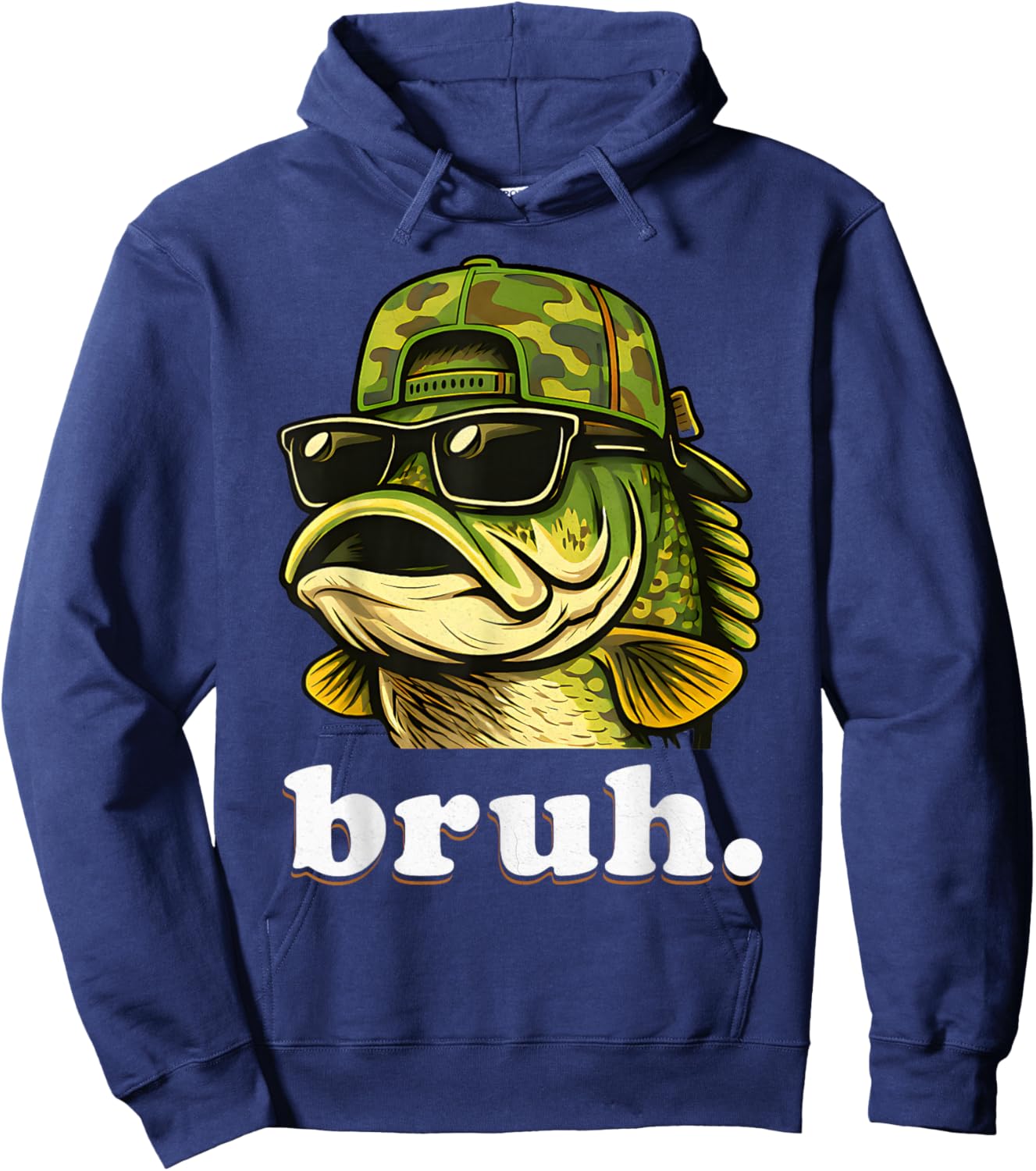 Bruh Fishing Camo Bass Fish Funny Boys Kids Camouflage Hoodie - Hoodie | Navy