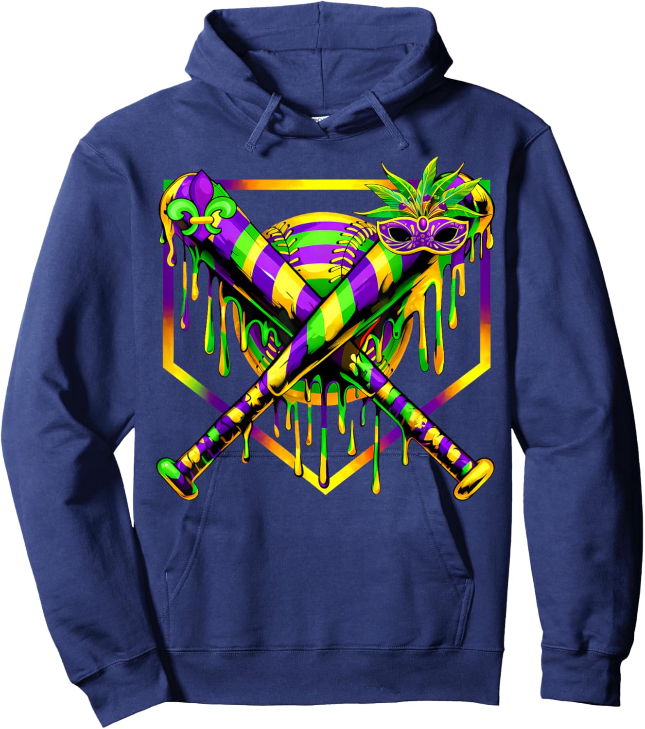 Baseball Mardi Gras Carnival Party Mask Ice Cream Drip Boys Hoodie - Hoodie | Navy