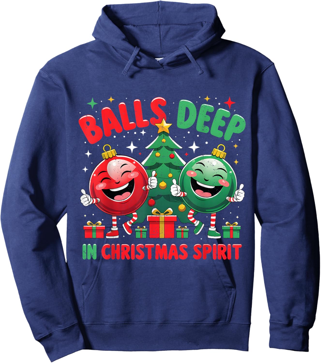 Balls Deep in Christmas Spirit Funny Ornament Hoodie - Hoodie | Navy