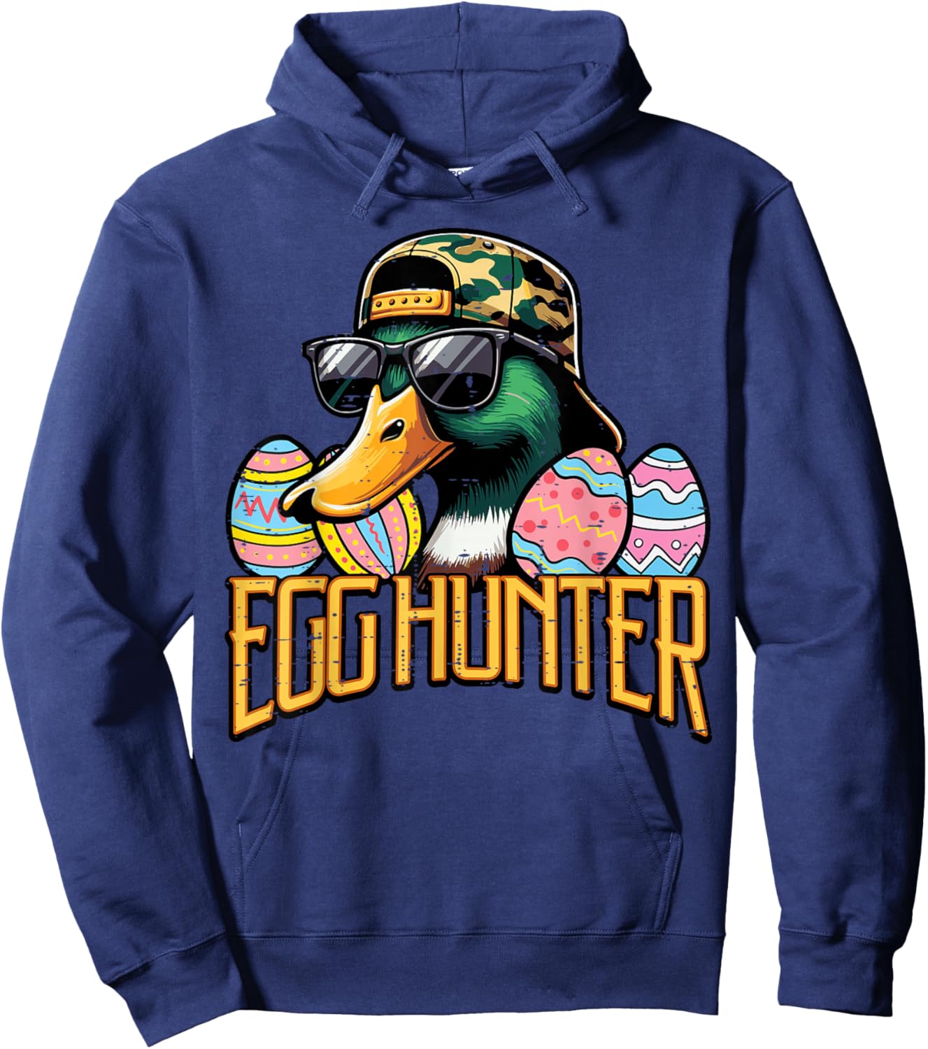 Easter Duck Face Camo Cap Egg Hunter Hunting Boys Kids Youth Hoodie - Hoodie | Navy