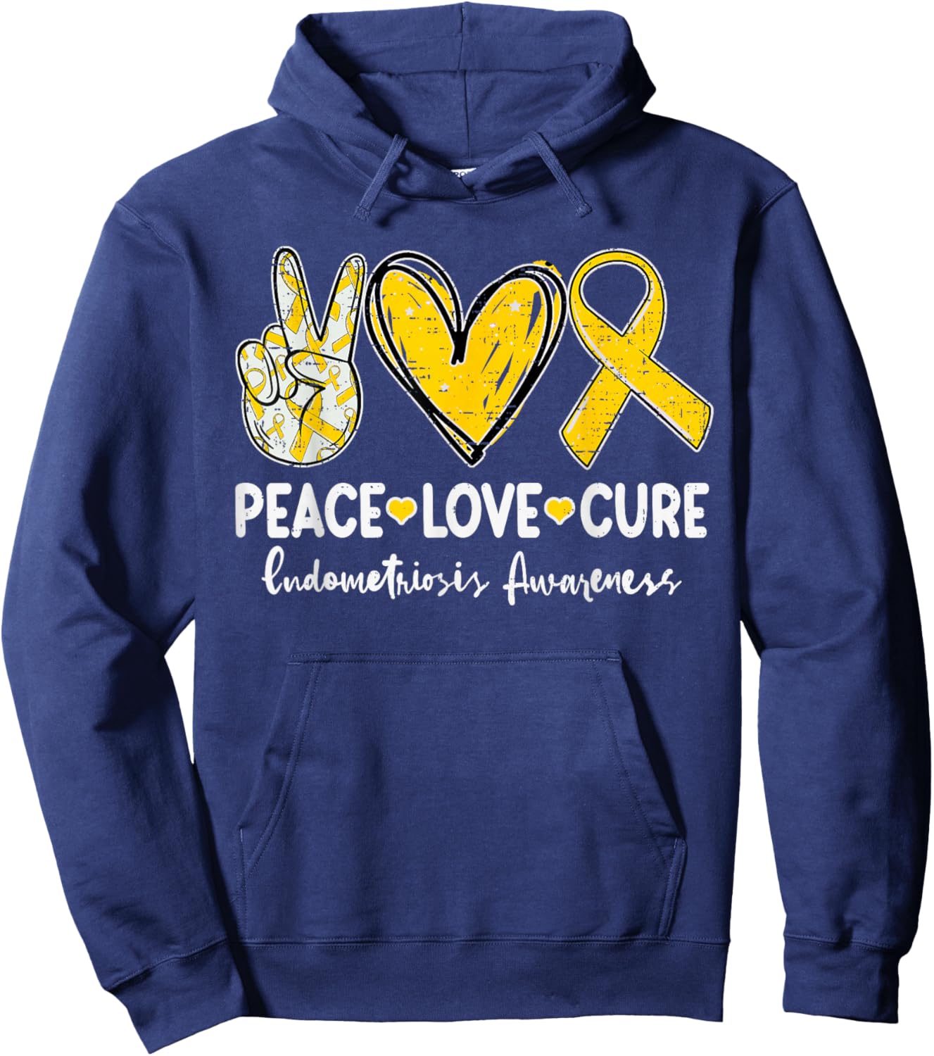 Peace Love Cure Endometriosis Awareness Endo Support Hoodie - Hoodie | Navy