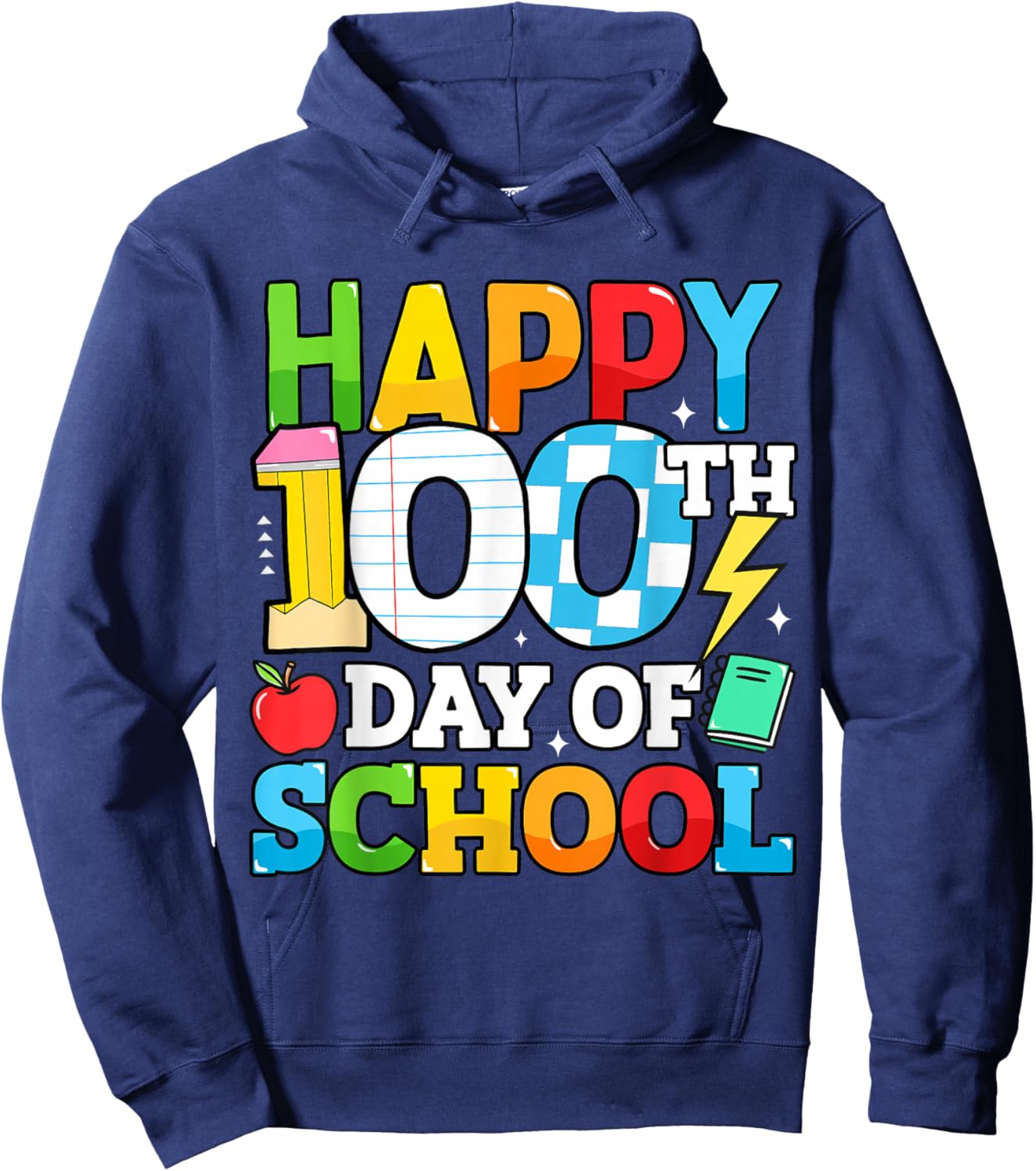 Happy 100 Days of School Teacher 100th Day of School Kids Hoodie - Hoodie | Navy