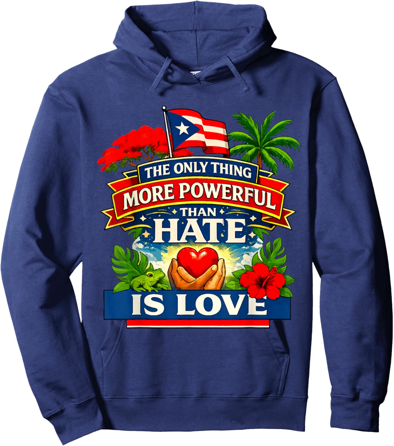 The Only Thing More Powerful Than Hate is Love Flag Retro Hoodie - Hoodie | Navy