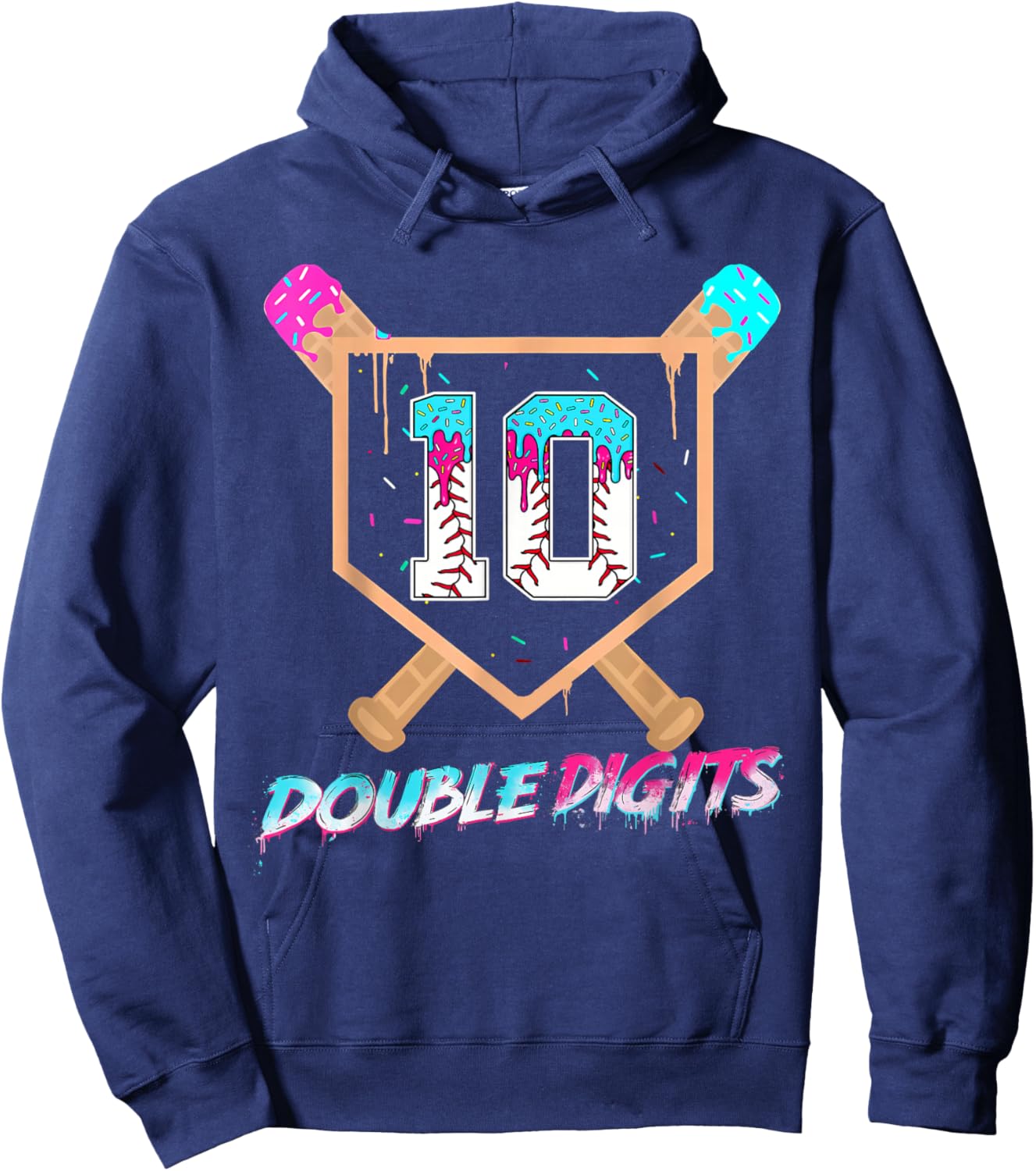 Baseball Drip 10th Birthday Boy Double Digits Ice Cream Drip Hoodie - Hoodie | Navy