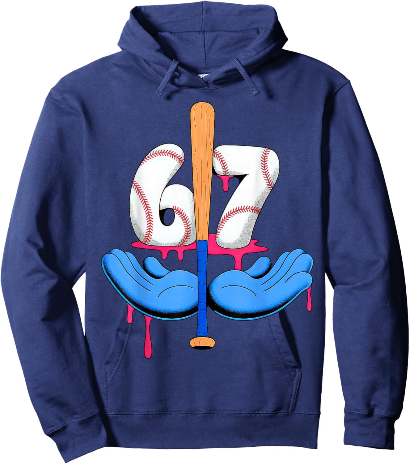 Baseball 67 Six Seven Gen Alpha Meme Drip Hoodie - Hoodie | Navy