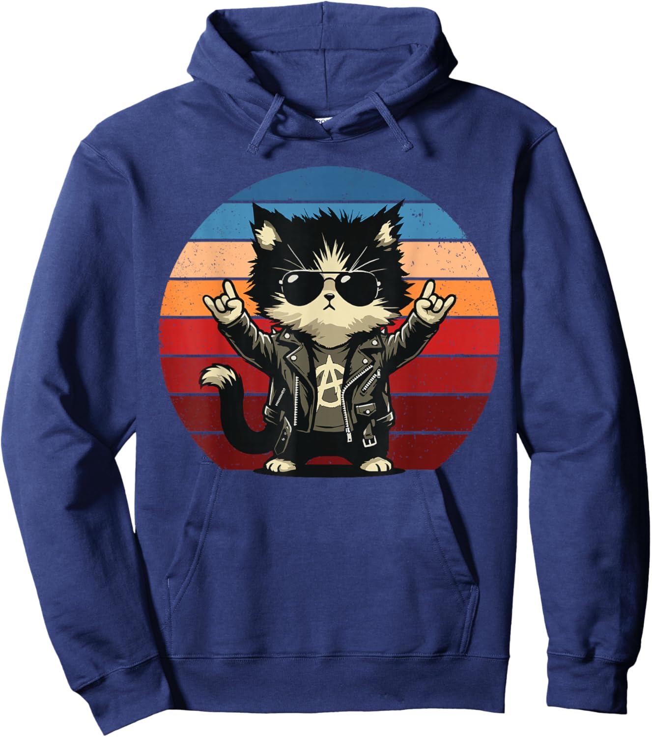 Retro Cat Rock Music Men Kids Women Funny Cat Hoodie - Hoodie | Navy