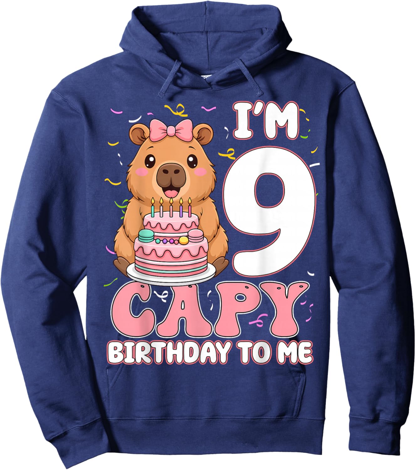 9 Years Old Capy Birthday to Me 9th Birthday Capybara Girl Hoodie - Hoodie | Navy