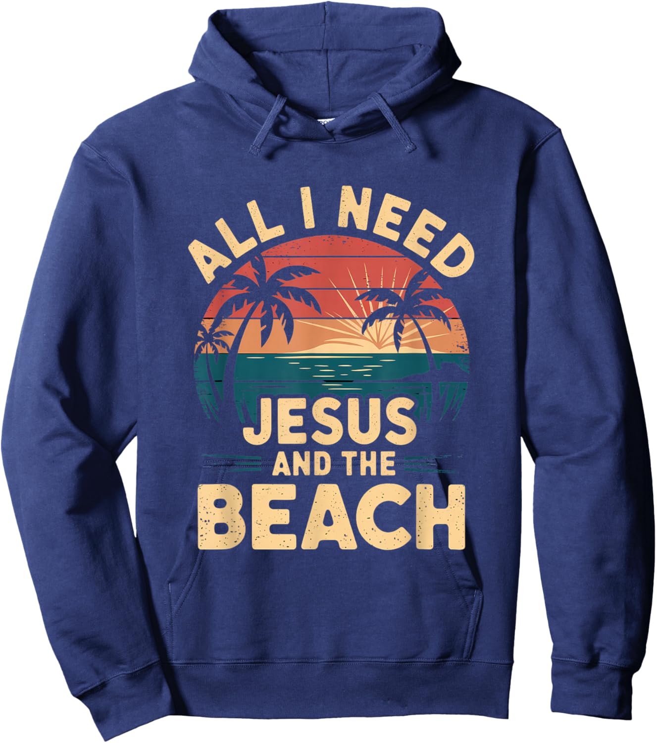 All I Need Jesus and The Beach Funny Christian Sun Vacation Hoodie - Hoodie | Navy