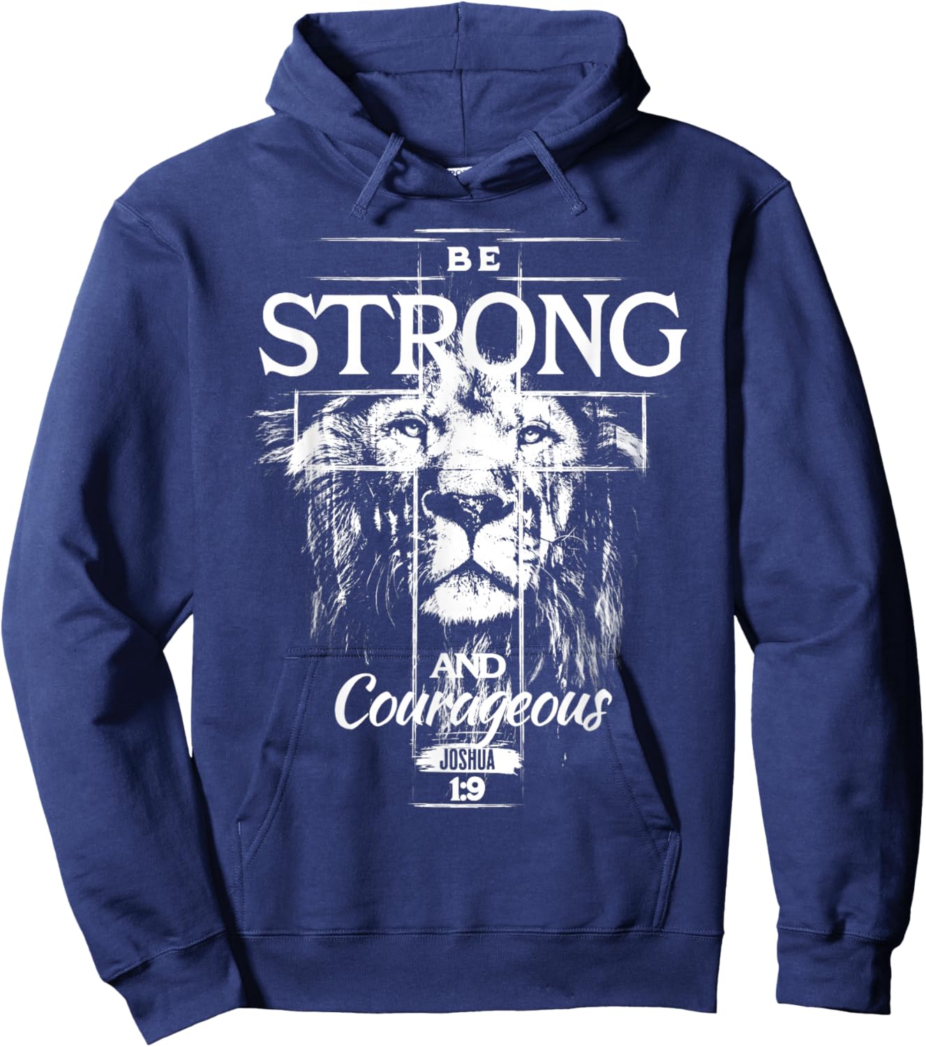Christian Lion Be Strong and Courageous Faith Cross Men Hoodie - Hoodie | Navy