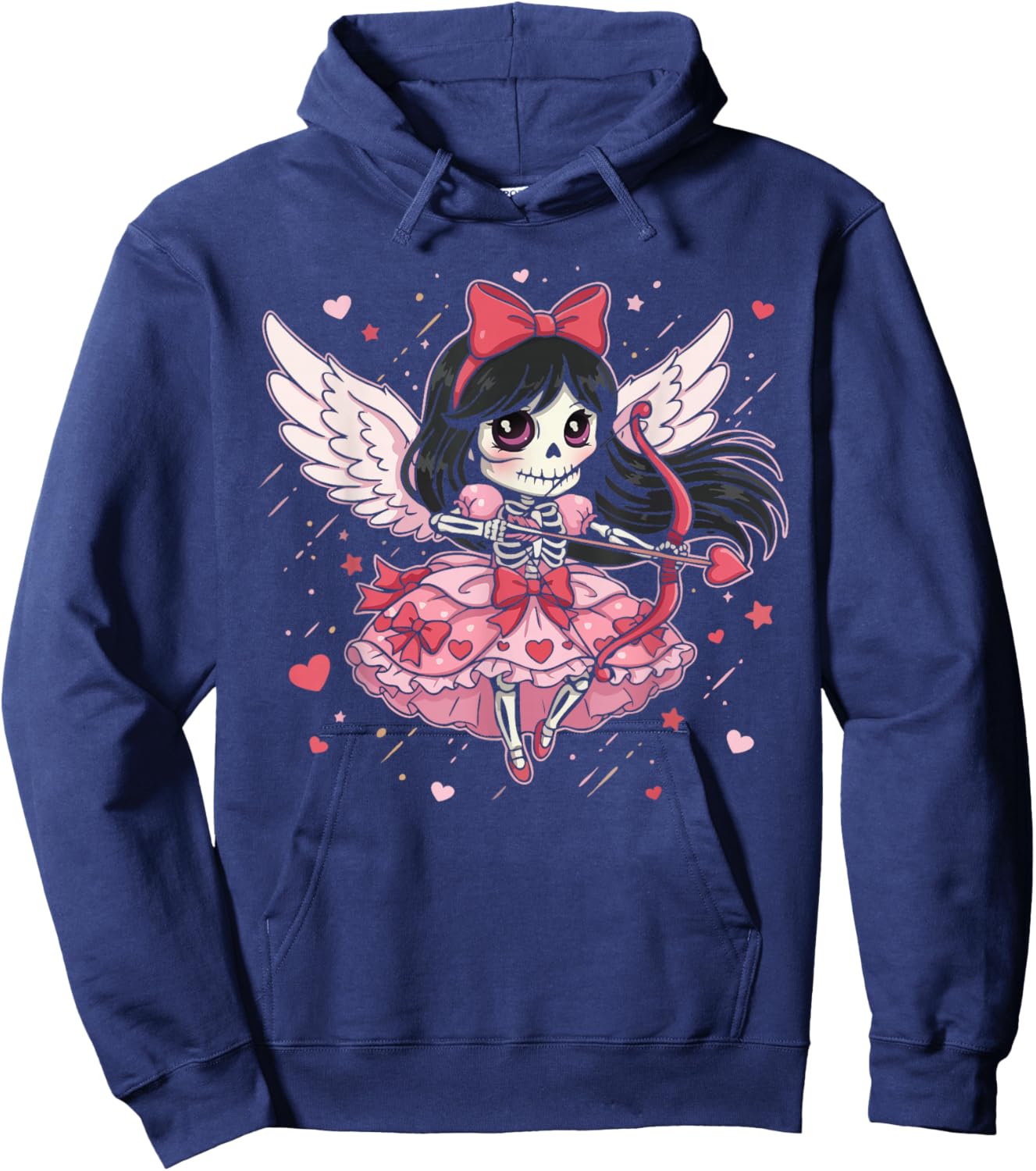 Skeleton Cupid Dark Valentine Romantic Kawaii Funny Gothic Hoodie - Hoodie | Navy