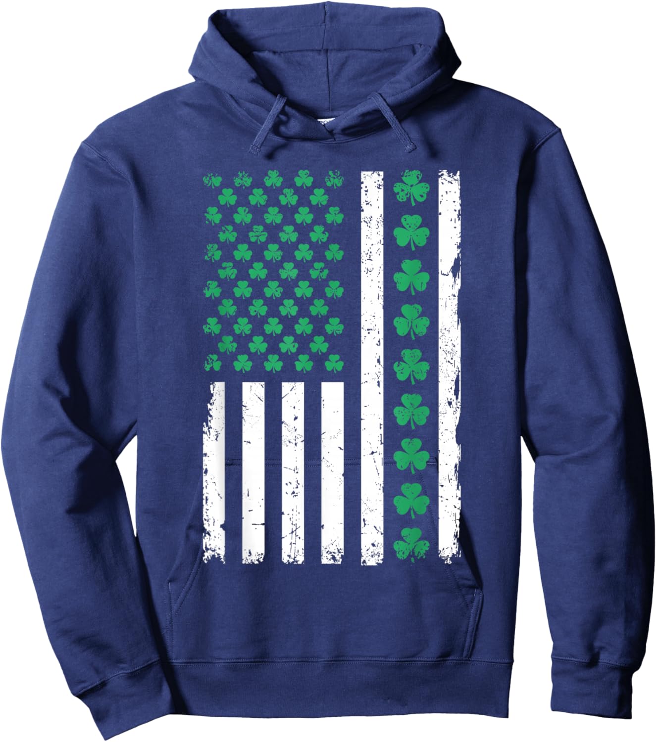 US American Flag with Shamrocks for Pattys St Patricks Day Hoodie - Hoodie | Navy