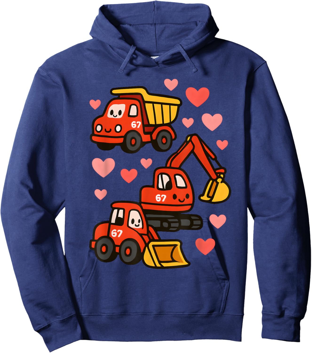 Valentines Day Construction Trucks Funny 67 Boys Toddlers Hoodie - Hoodie | Navy