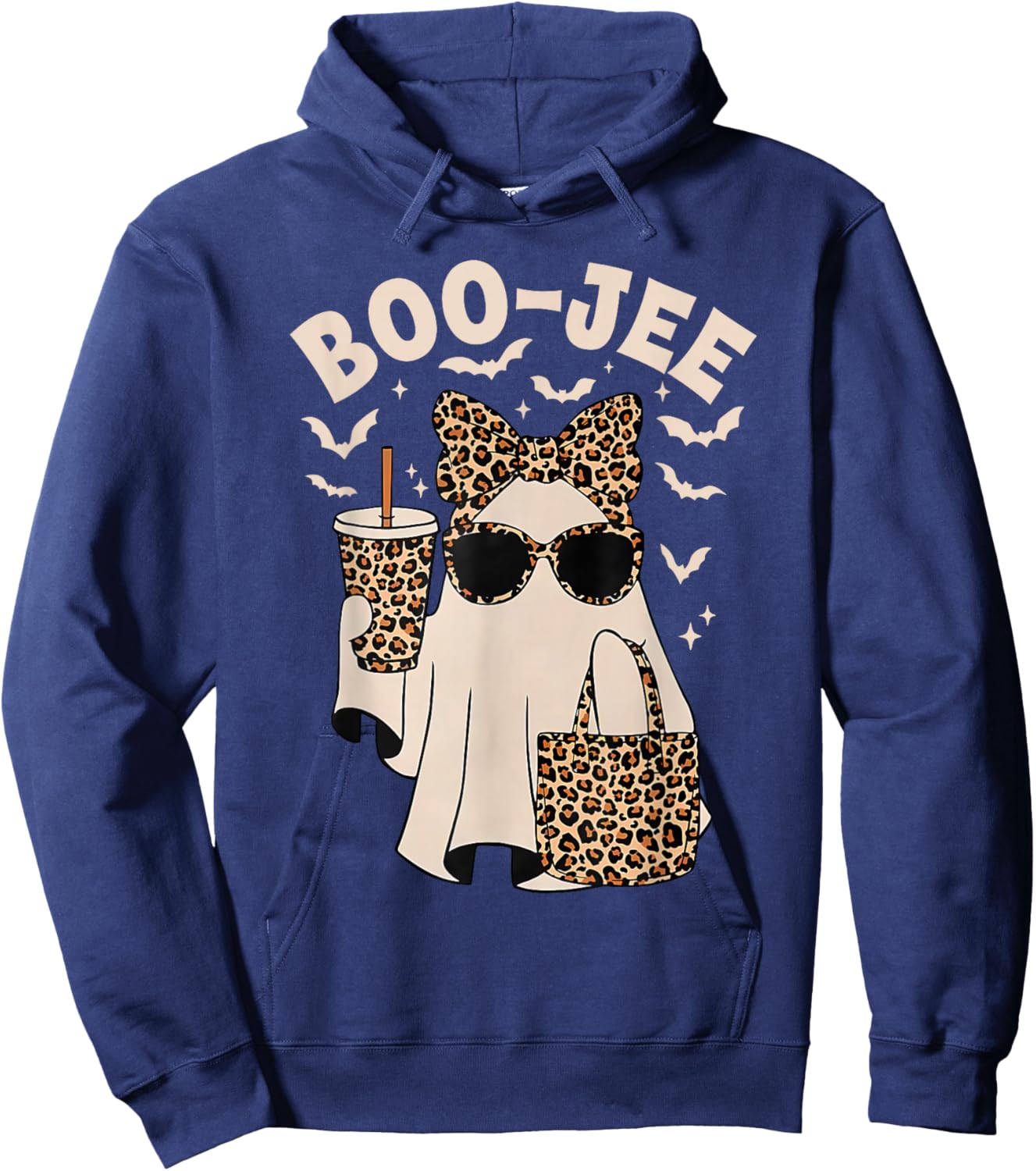 Boo JEE Boujee Leopard Ghost Halloween October Vibes Hoodie - Hoodie | Navy
