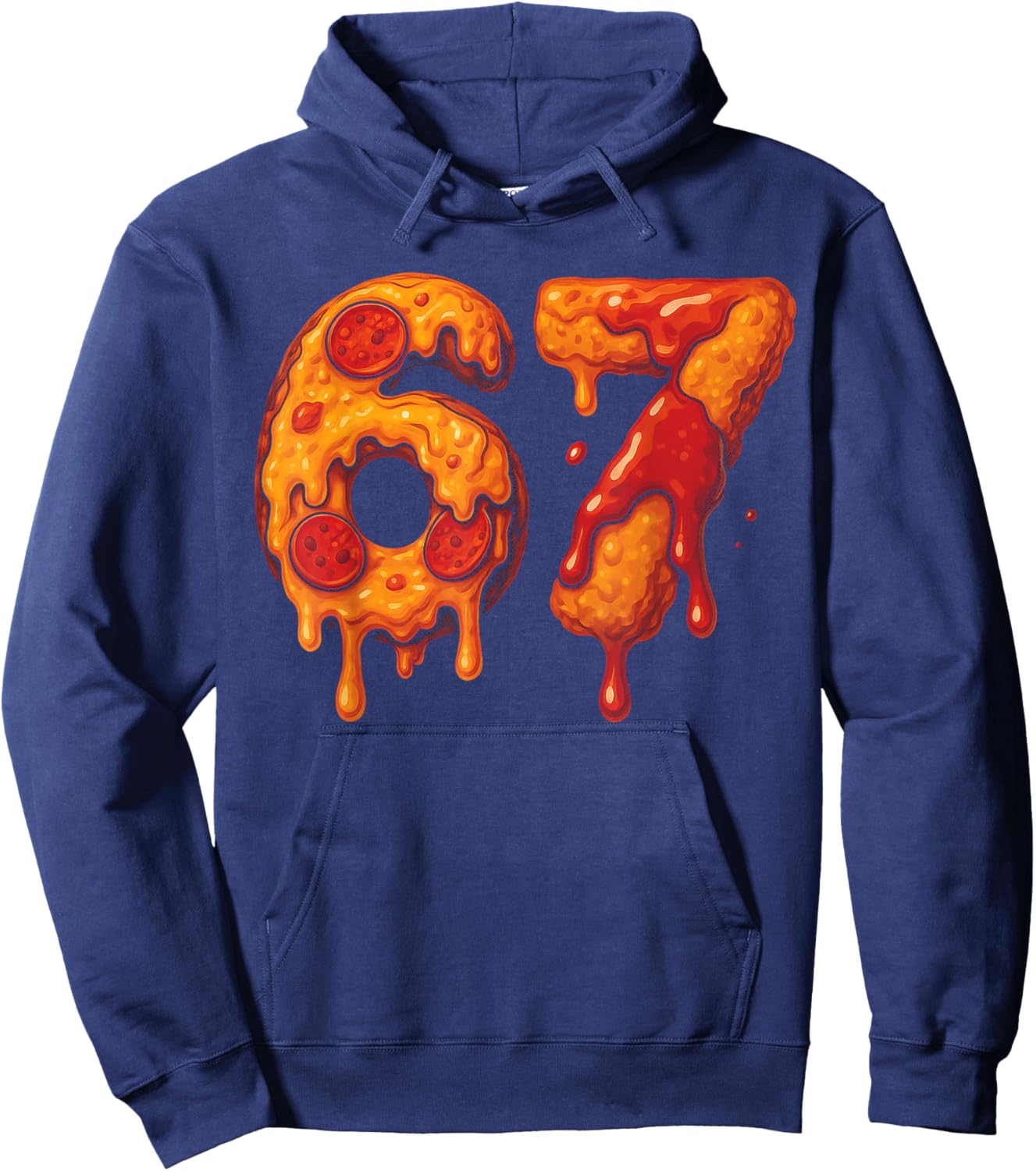 67 Six Seven 6-7 Pizza & Chicken Nugget Brainrot Slang Meme Hoodie - Hoodie | Navy