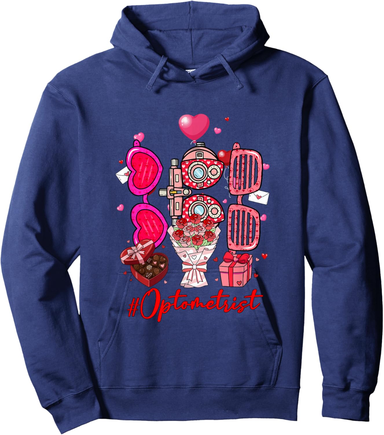 Optometrist Tools Hearts Flowers Valentine's Day Joke Single Hoodie - Hoodie | Navy