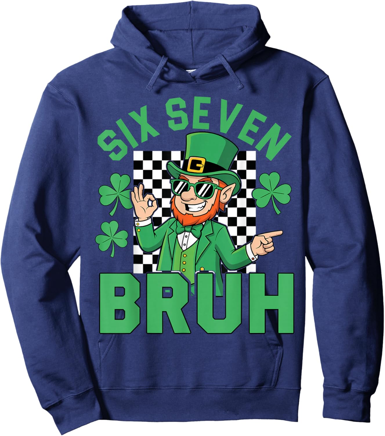 Six Seven Bruh St Patrick's Day Leprechaun Meme Boys Hoodie - Hoodie | Navy