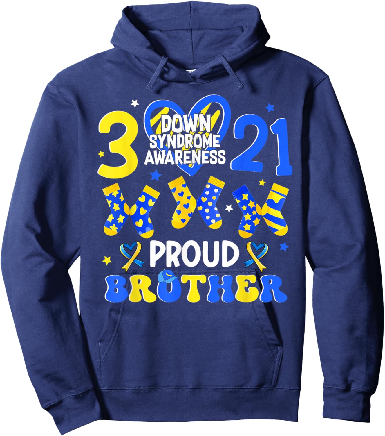 Proud Brother Down Syndrome Awareness 321 Heart Men Boy Hoodie - Hoodie | Navy