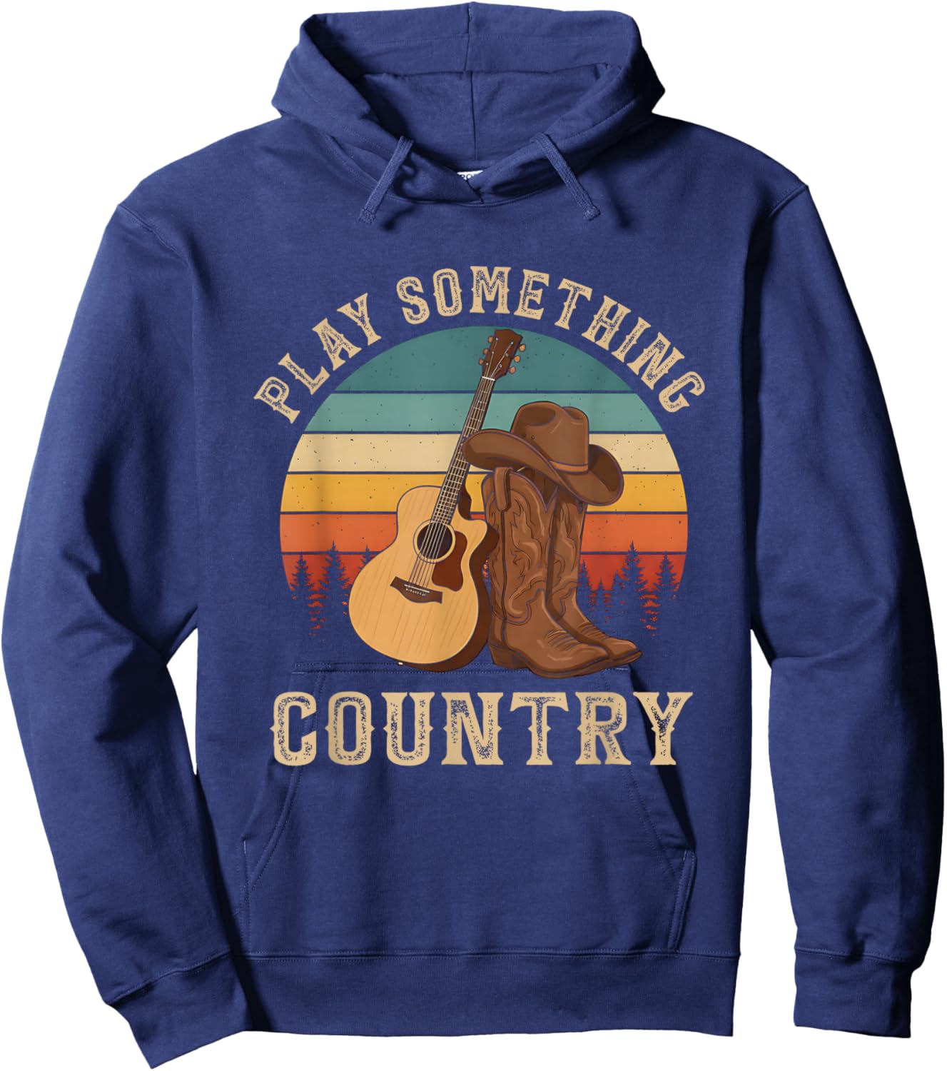 Vintage Cowboy Boots Western Rodeo Play Something Country Hoodie - Hoodie | Navy