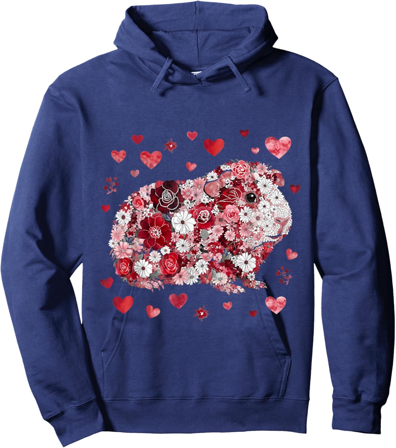 Guinea Pig Valentine Floral Art for Guinea Pig Lovers Couple Hoodie - Hoodie | Navy