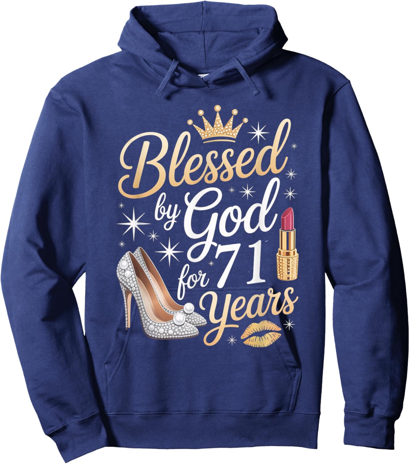 Blessed by God for 71 Years Happy 71st Birthday Hoodie - Hoodie | Navy
