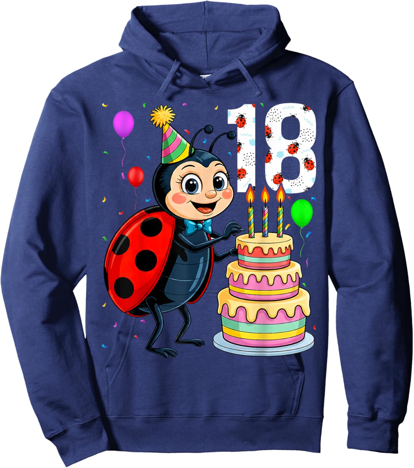 18 Year Old Funny Ladybug 2008 18th Birthday Girl Family Hoodie - Hoodie | Navy