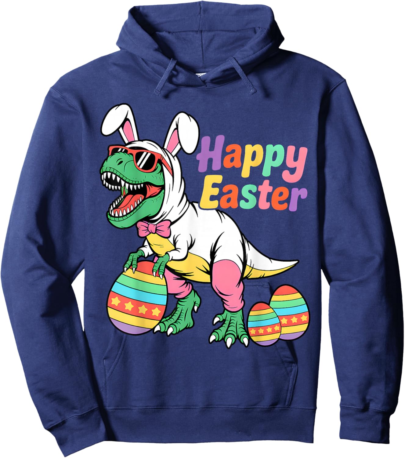 Happy Eastrawr T Rex Dinosaur Easter Bunny Day Egg Boys Kids Hoodie - Hoodie | Navy