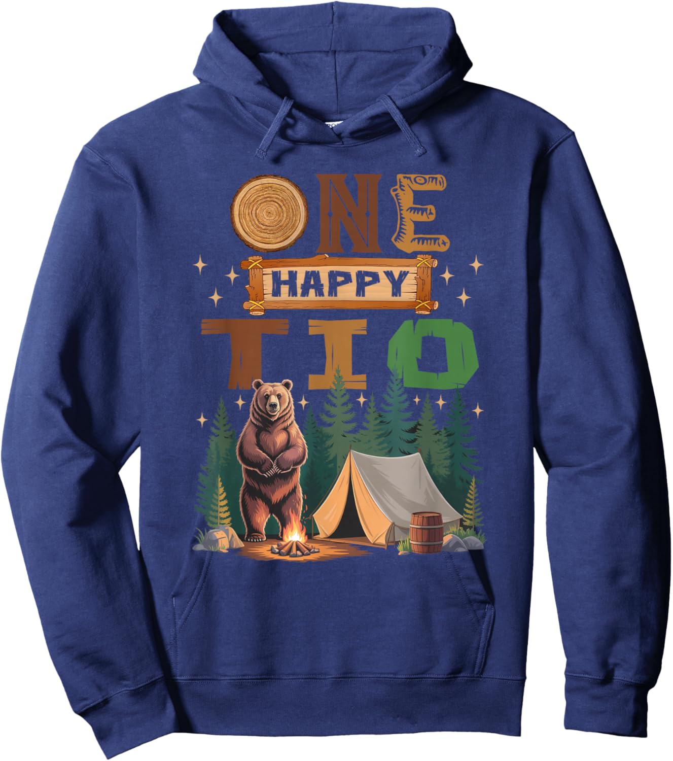 One Happy TIO Camper 1St Birthday Camping Bear Hoodie - Hoodie | Navy