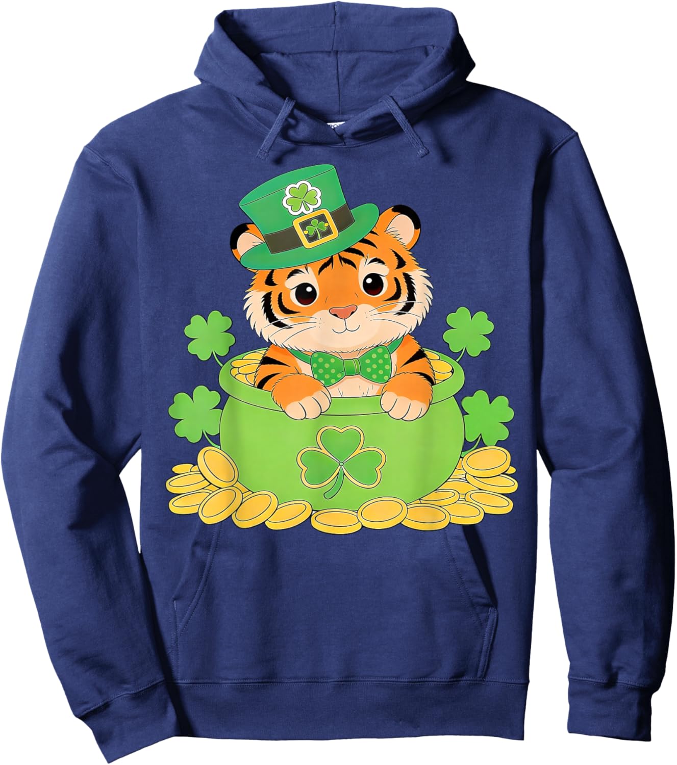 Irish Shamrock Leprechaun Funny Tiger St. Patrick’s Day Hoodie - Hoodie | Navy