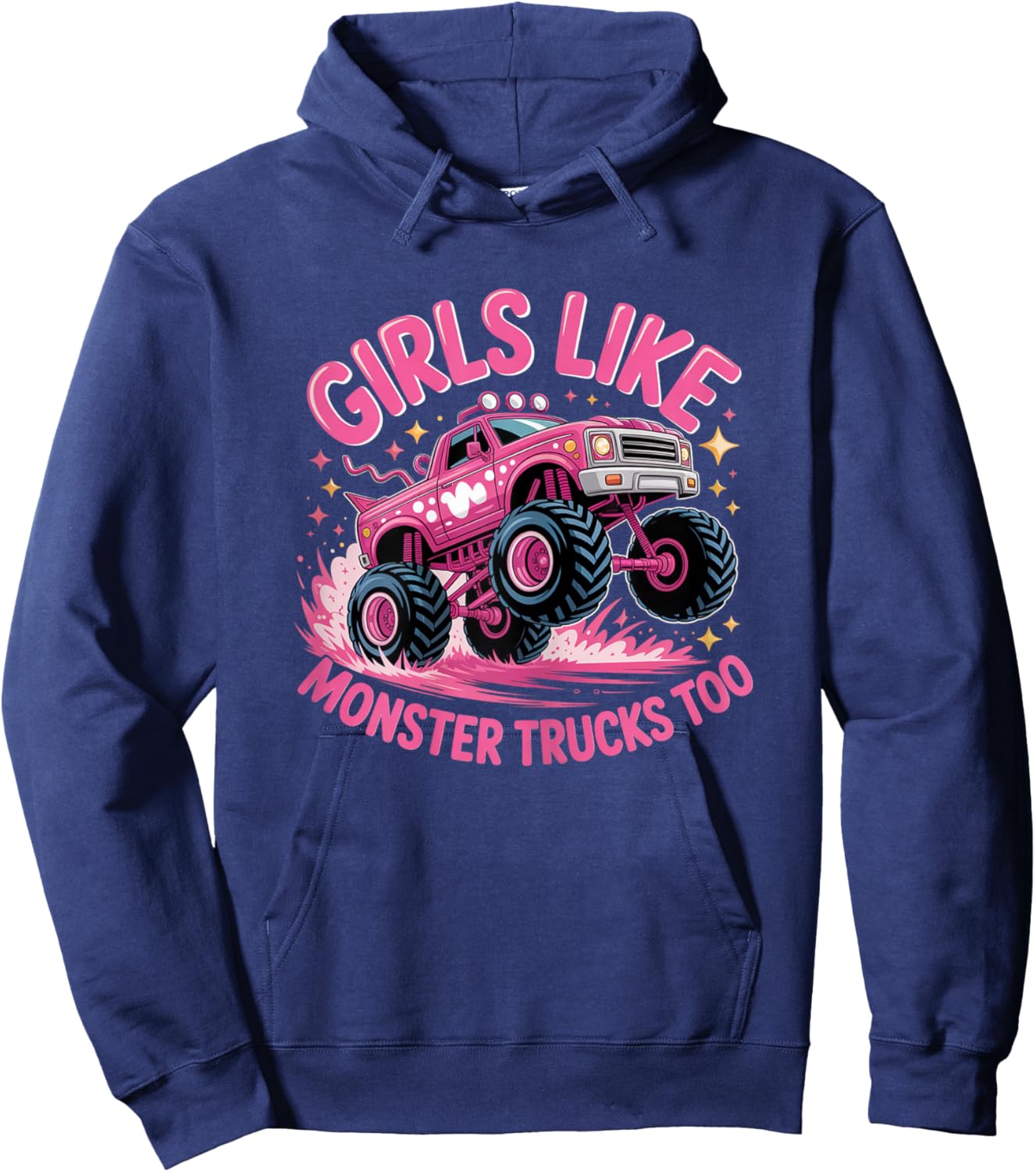Girls Like Monster Trucks Too Retro Monster Truck Girls Hoodie - Hoodie | Navy