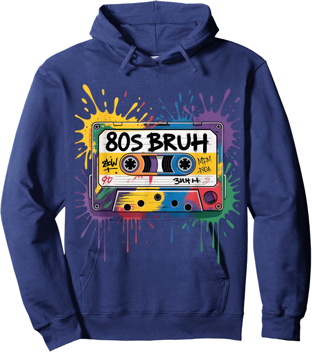 Retro 80s Bruh Graffiti Cassette Tape 1980s Party Eighties Hoodie - Hoodie | Navy