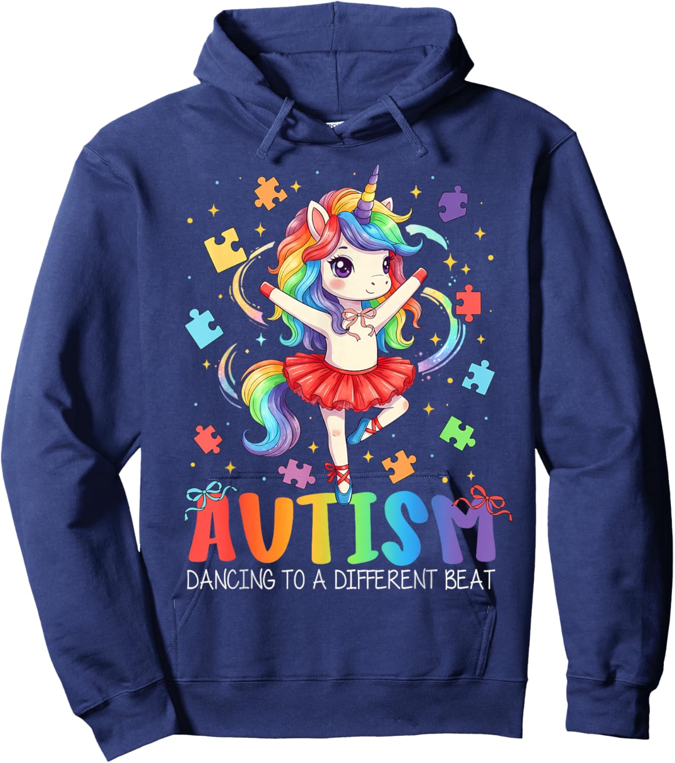Dancing to A Different Beat Unicorn Autism Awareness Girl Hoodie - Hoodie | Navy