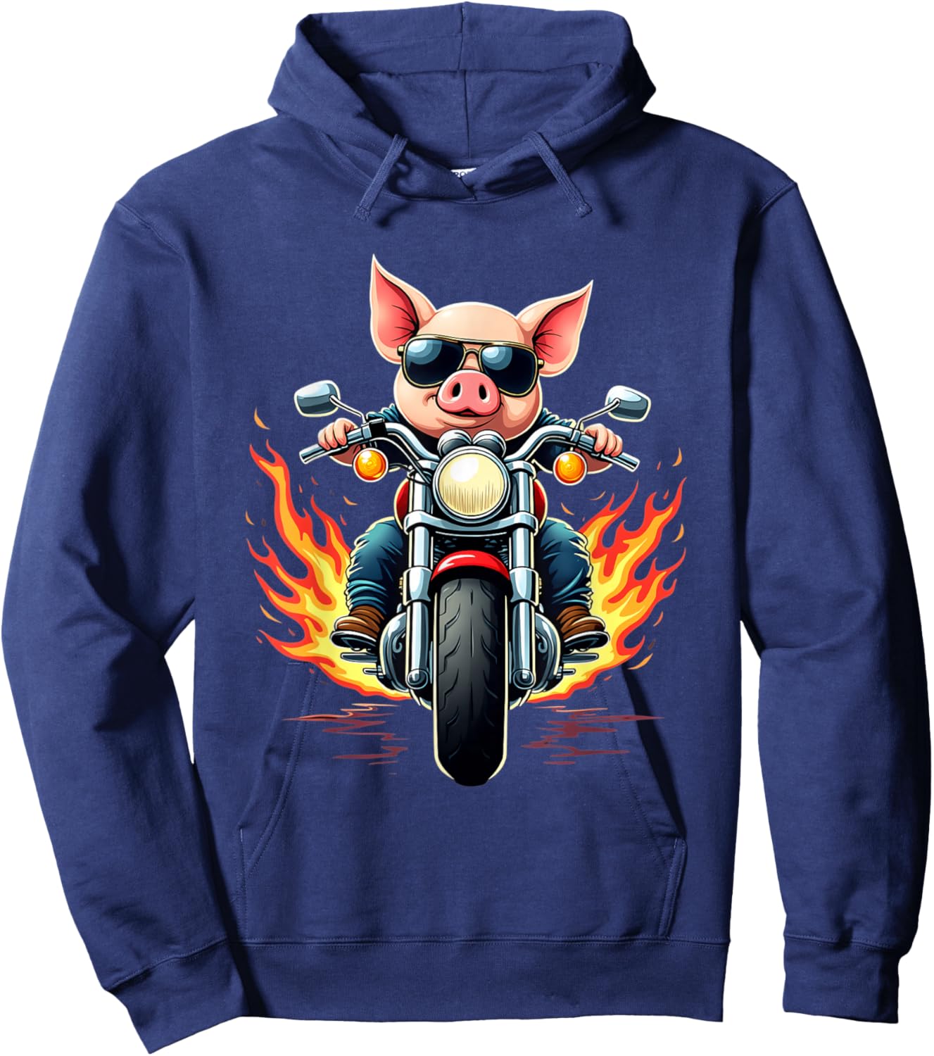 Funny Pig Riding a Motorcycle Design Pig Lovers Hoodie - Hoodie | Navy