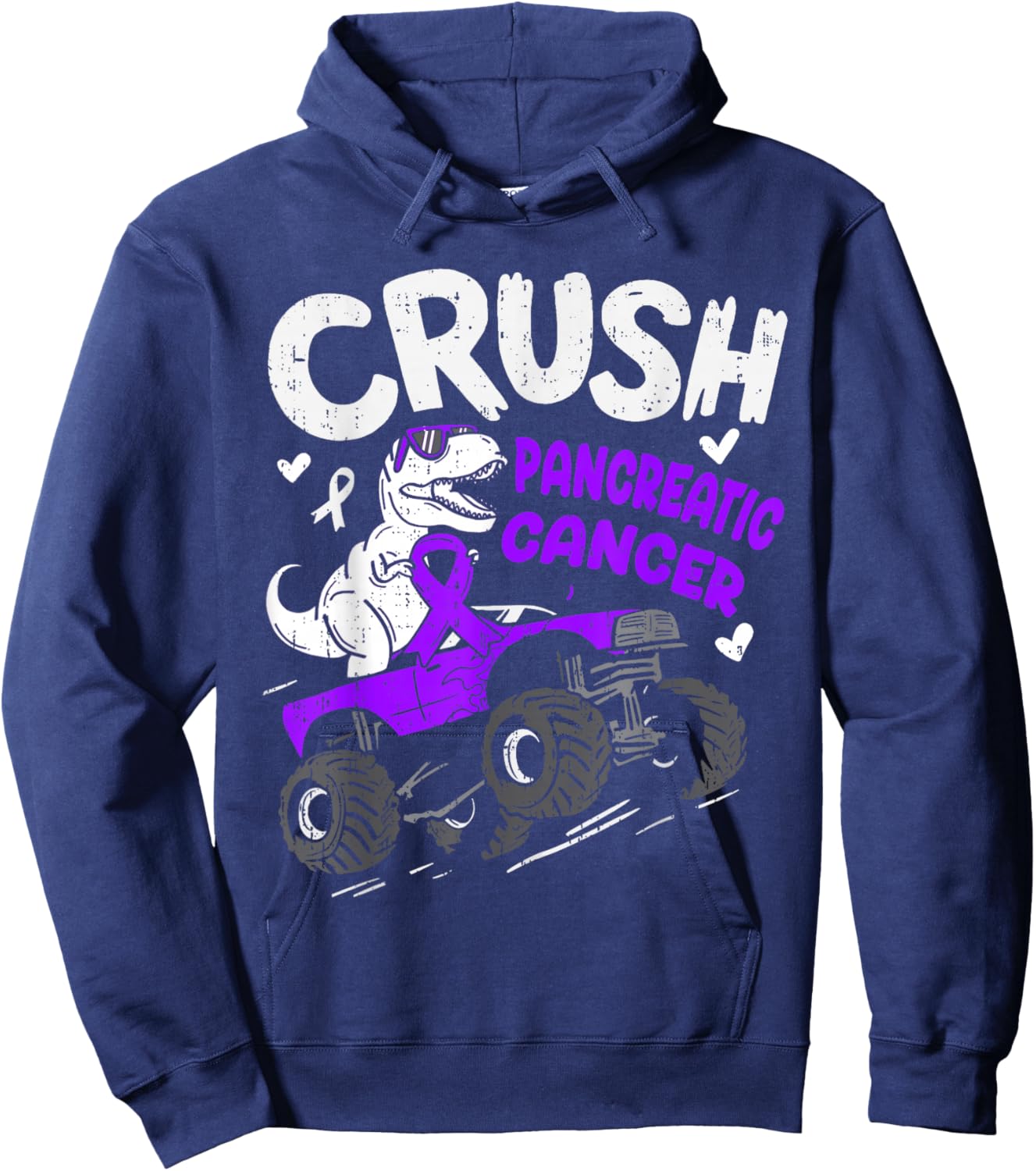 Crush Pancreatic Cancer Awareness Dino Ribbon Purple Boy Kid Hoodie - Hoodie | Navy