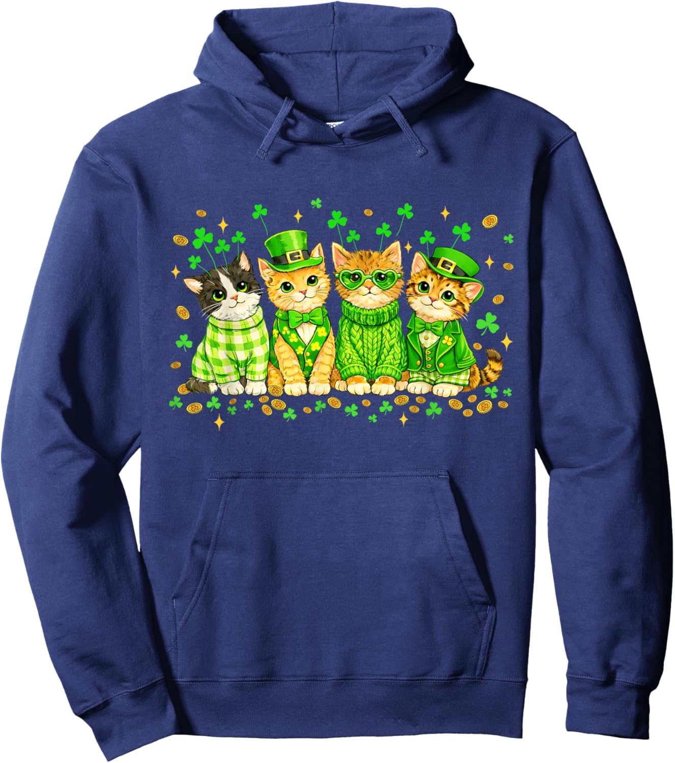 Happy St Patricks Catricks Day Cats Saint Pattys Women Girls Hoodie - Hoodie | Navy