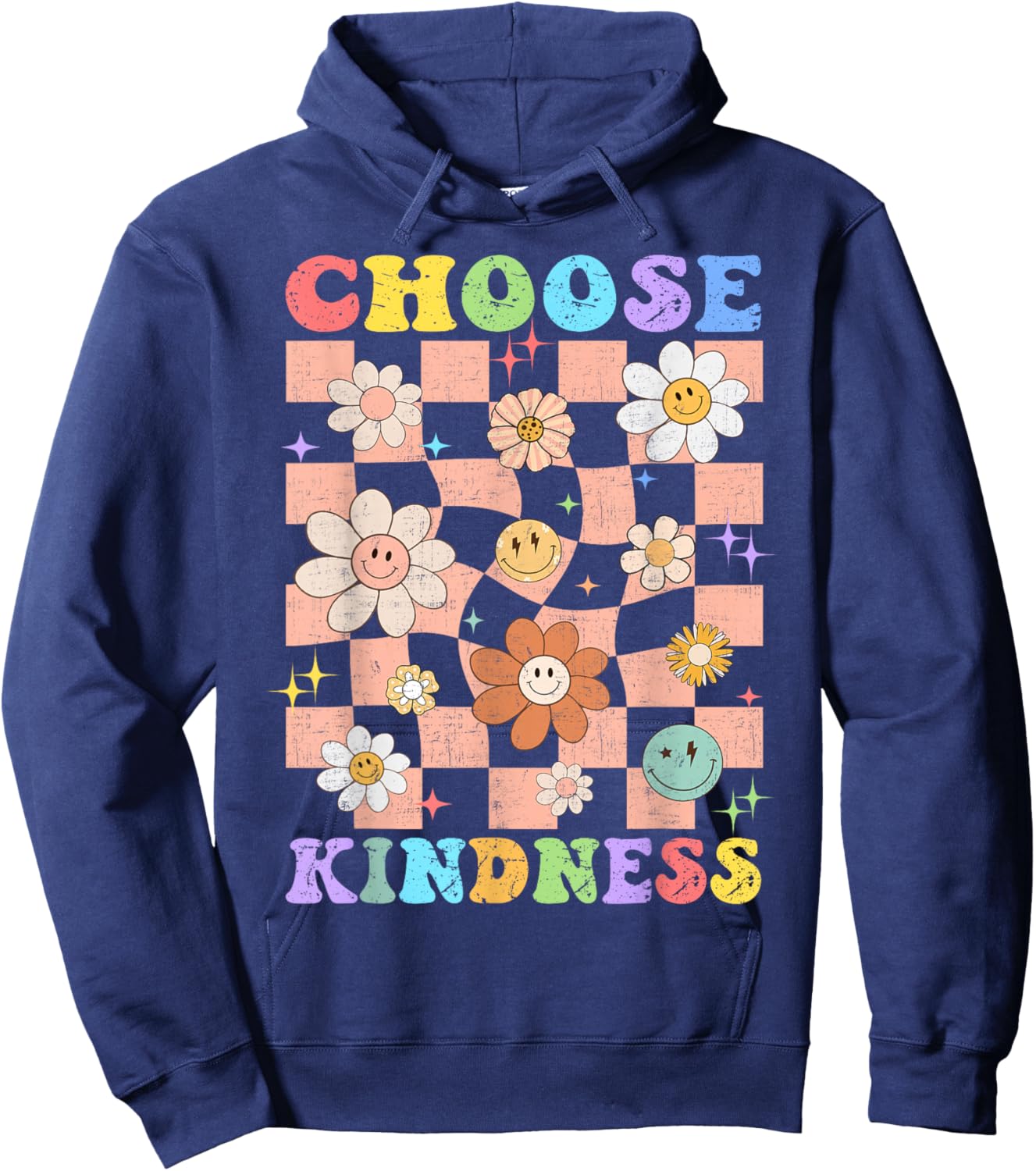 Choose Kindness Retro Groovy Be Kind Inspirational Kids Hoodie - Hoodie | Navy
