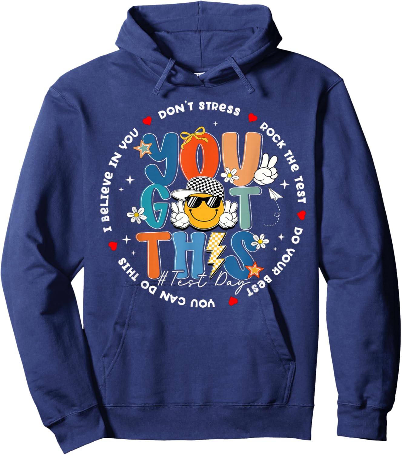 Rock The Test You Got This Smile Face Teacher Boy Girl Kids Hoodie - Hoodie | Navy