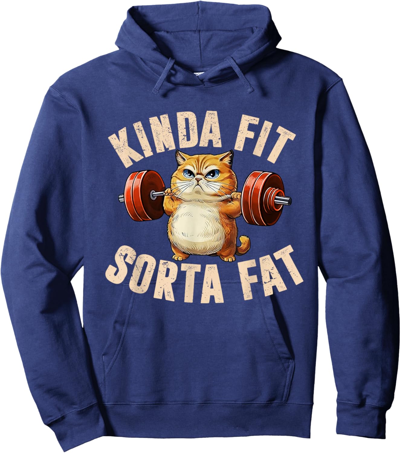 Kinda Fit Sorta Fat Funny Gym Cute Cat Retro Hoodie - Hoodie | Navy