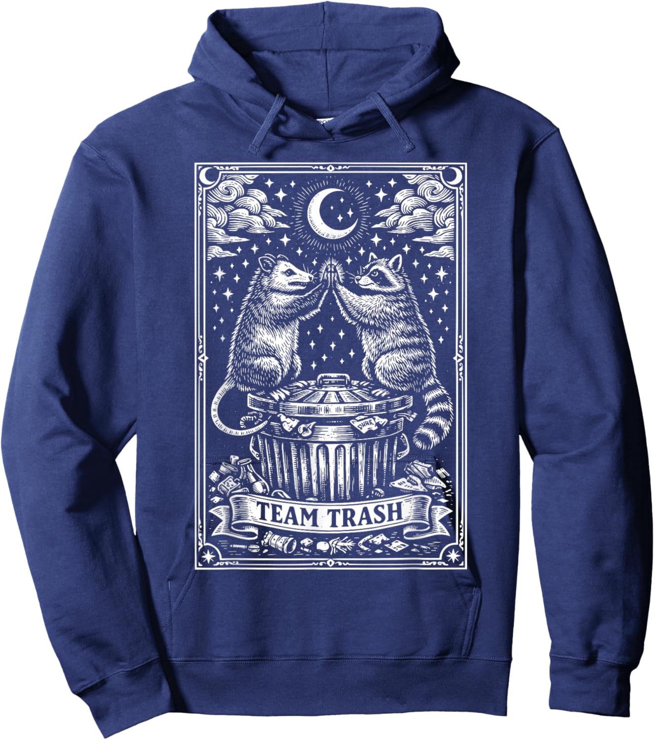 Vintage Tarot Card Raccoon Opossum Crescent Moon Raccoon Hoodie - Hoodie | Navy