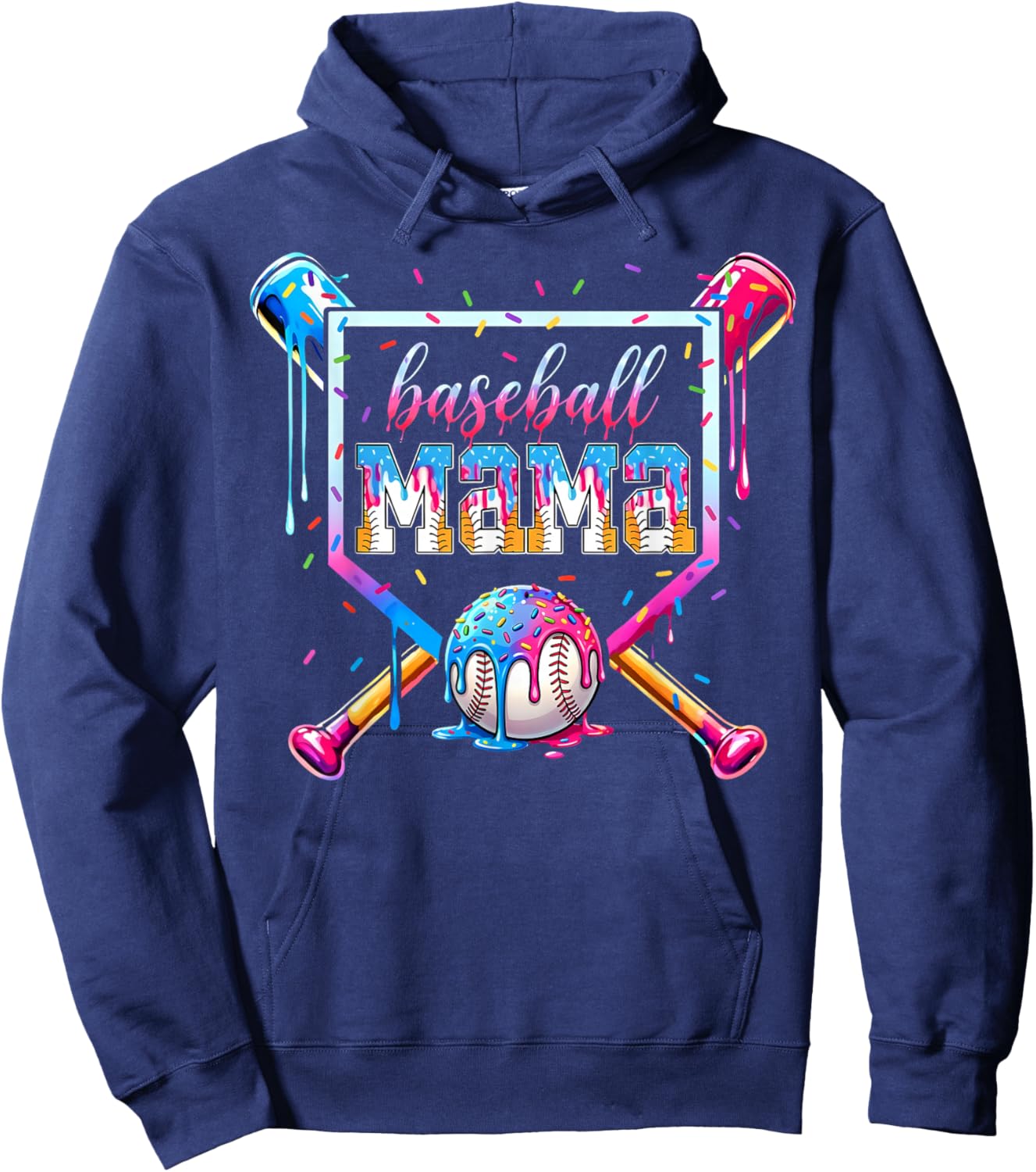 Baseball Mama Ice Cream Drip Gift Women Boy Kids Hoodie - Hoodie | Navy