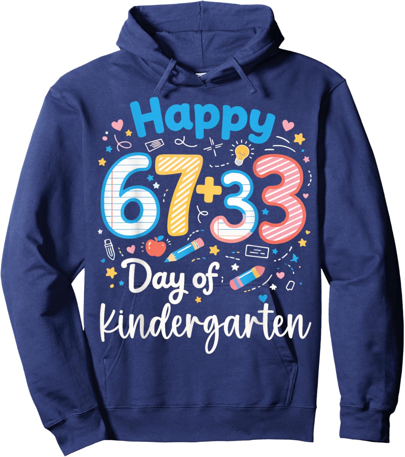 Happy 67+33 Day of Kindergarten 100th Day Math Girls Boys Hoodie - Hoodie | Navy