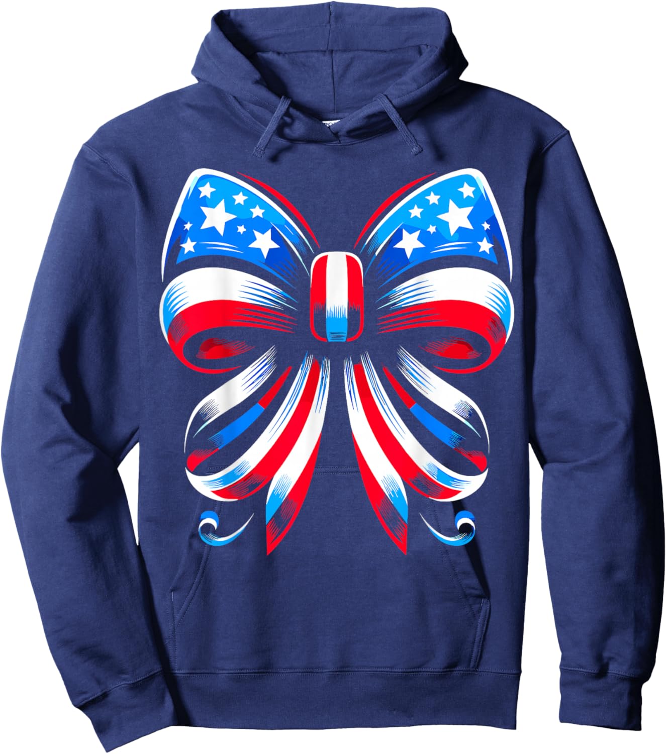 Coquette Bow Ribbon Red White Blue USA Flag 4th of July Hoodie - Hoodie | Navy
