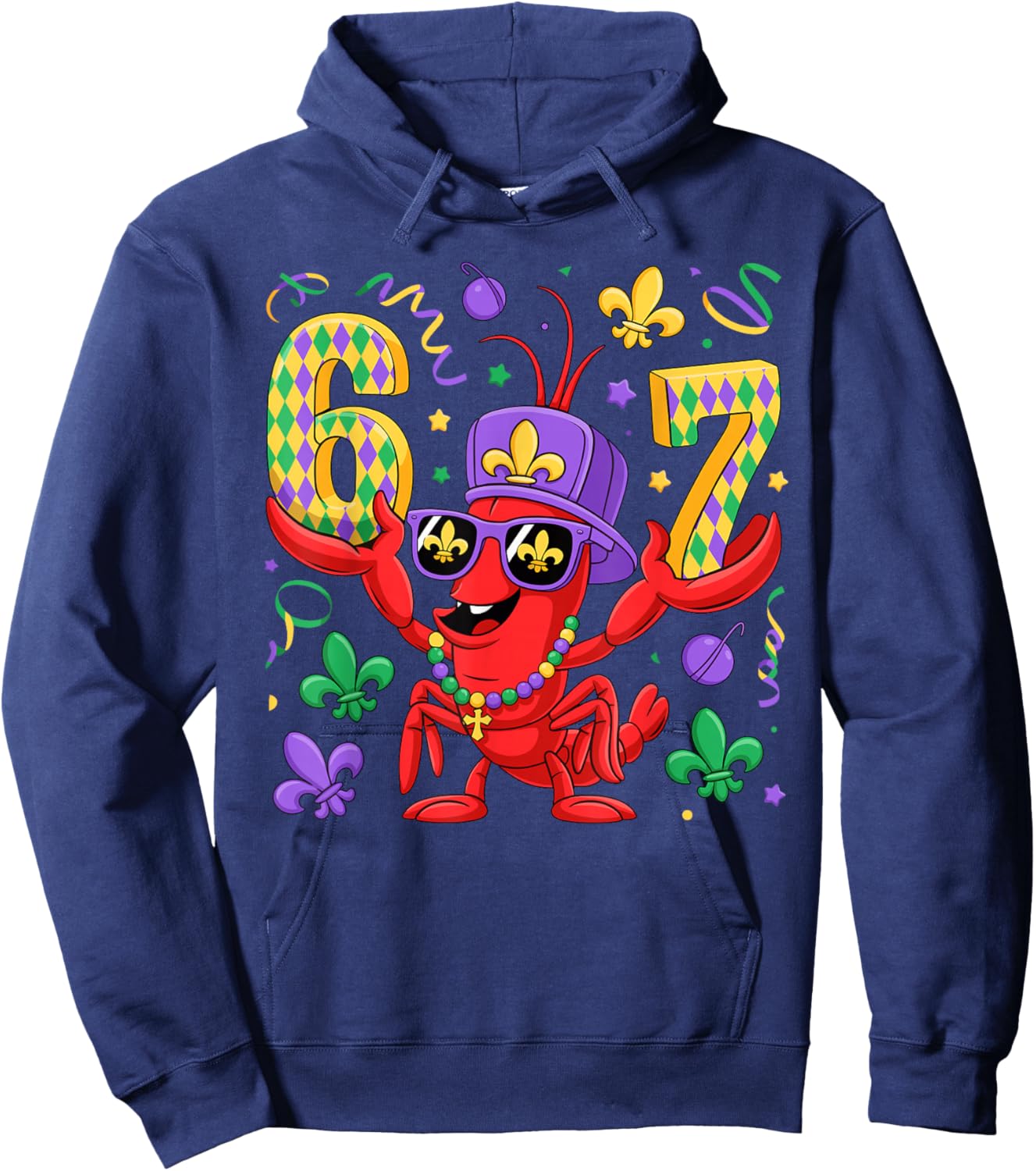 67 Mardi Gras Crawfish Beads Six Seven Carnival Boy Kids 6 7 Hoodie - Hoodie | Navy
