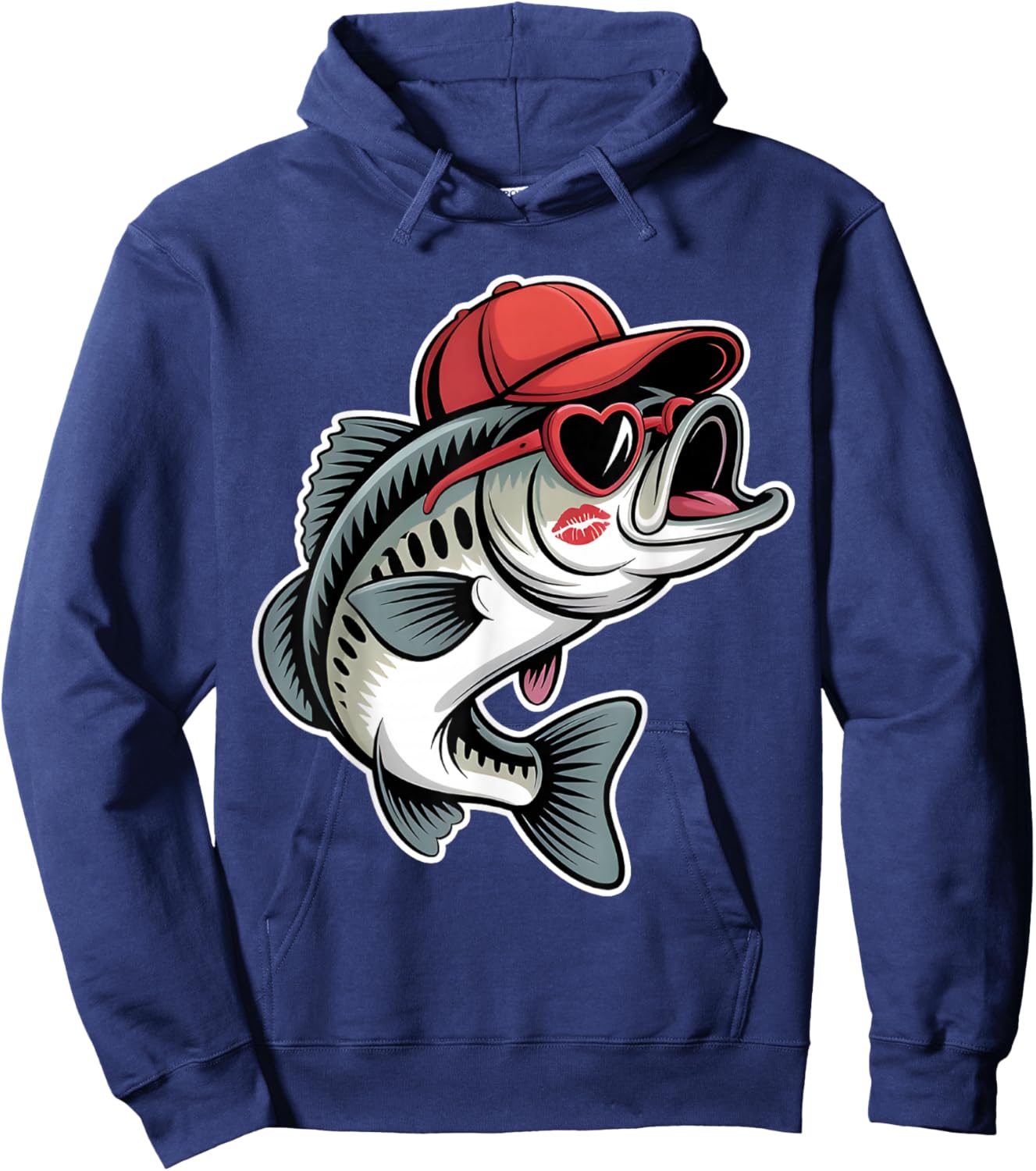 Funny Valentine Fishing Bass Heart Sunglasses Kids Boys Hoodie - Hoodie | Navy