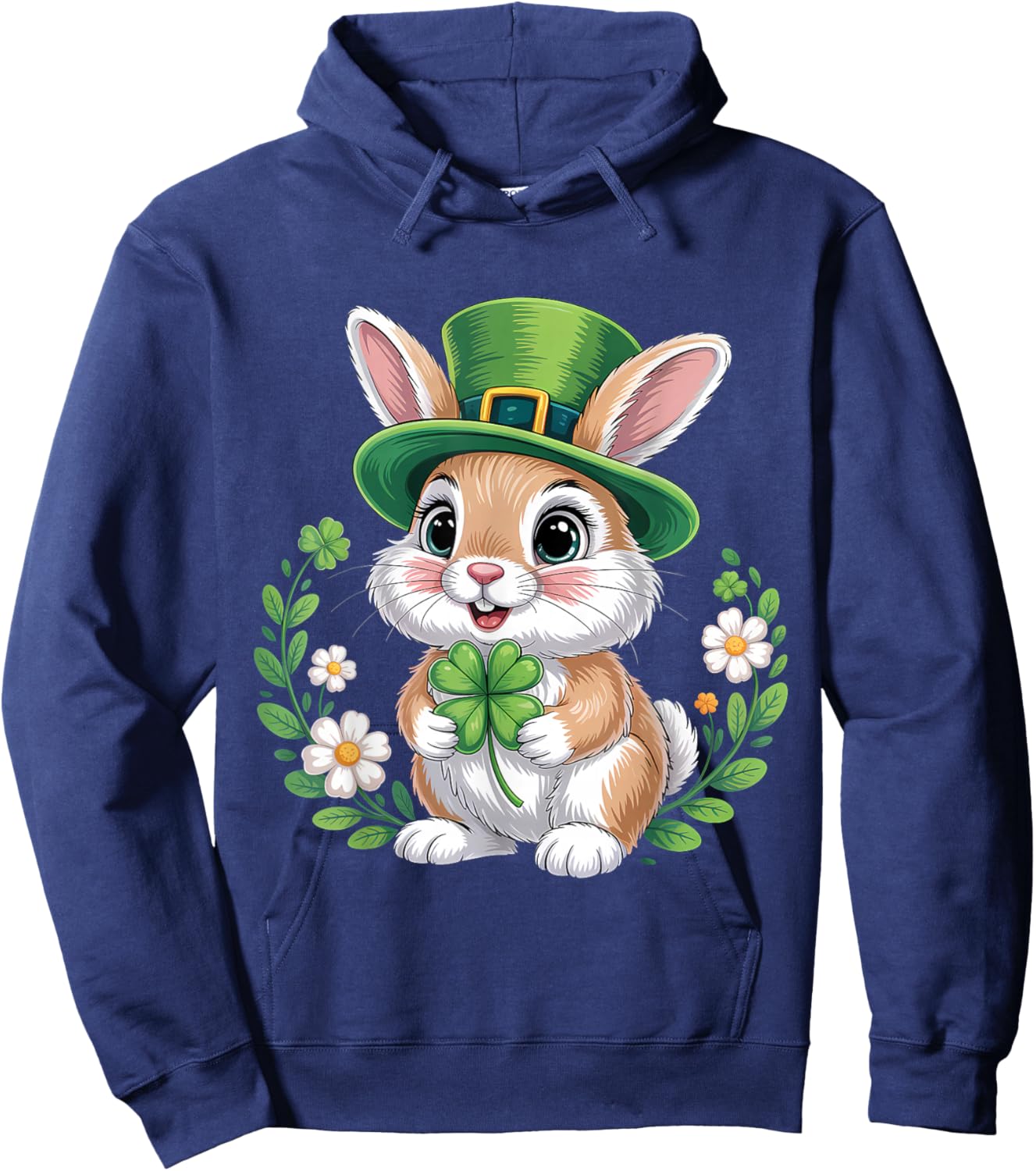 St Patricks Day Bunny Clover Hoodie - Hoodie | Navy